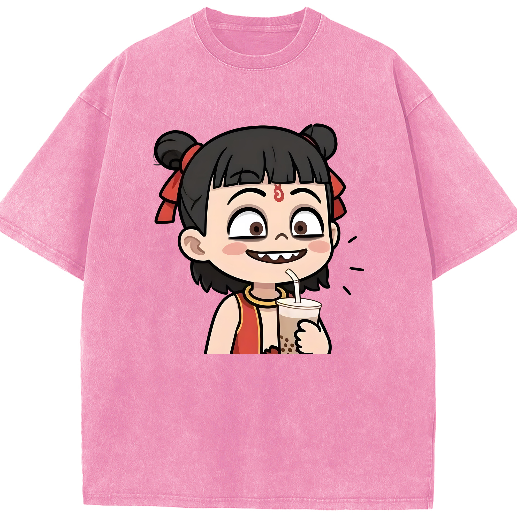 （画像用） Ne Zha 2 ナタ 魔童の大暴れ 綿100% ヴィンテージ風 半袖Tシャツ（フロントプリント）